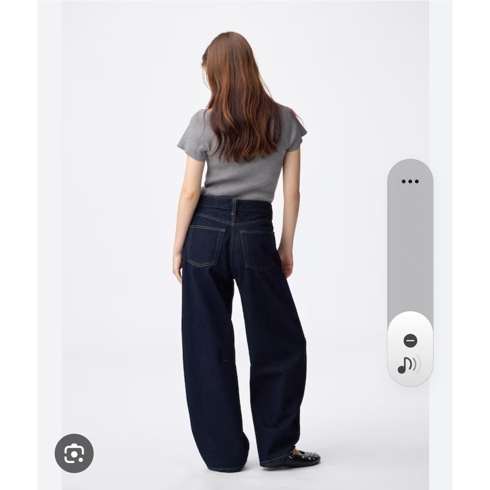 GU Jeans Women's LARGE Barrel Wide Leg Flare Dark Wash Wide Leg Baggy Raw Denim - Picture 2 of 12